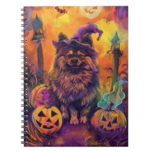 Spooky Keeshond Hund Halloween Hexe und Pumpkin Notizblock