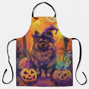 Spooky Keeshond Hund Halloween Hexe und Pumpkin Schürze