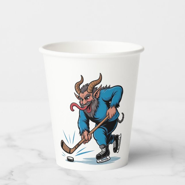 Spooky Krampus Eishockey Weihnachten spielen Pappbecher (Vorderseite)