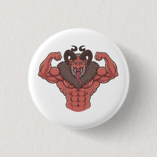 Spooky Krampus Weihnachten Flexing Muscle Fitness Button
