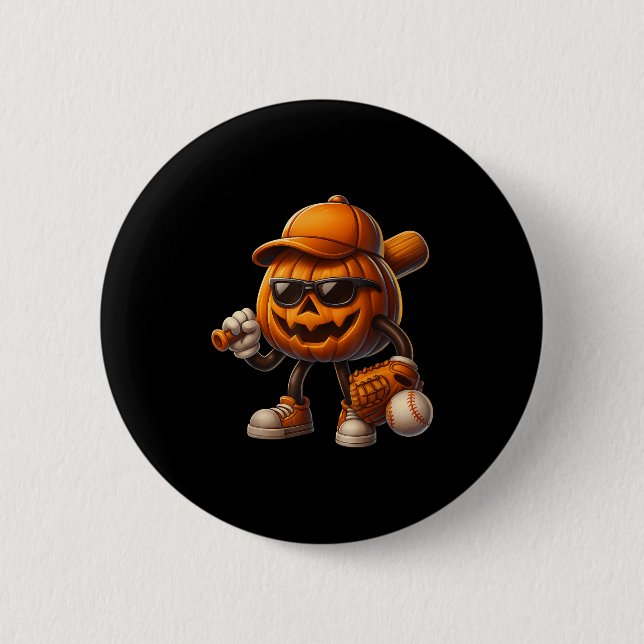 Spooky Kürbislaterne Baseball Halloween Kostüme Button (Vorderseite)