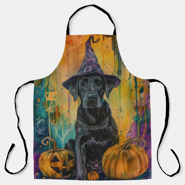 Spooky Labrador Hund Halloween Hexe und Pumpkin Schürze (Vorderseite)