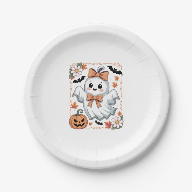 Spooky Lace Ghost Halloween Pappteller (Vorderseite)