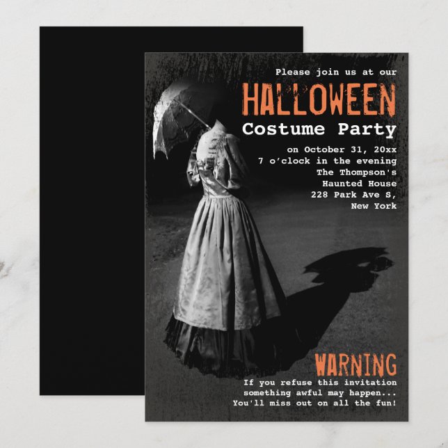 Spooky Lady ohne Kopf Einziges Halloween-Party Einladung (Vorne/Hinten)