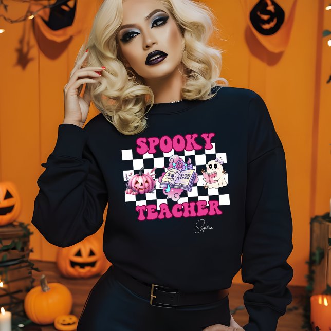 Spooky Lehrer Personalisierter Name Halloween-Gesc Sweatshirt (Von Creator hochgeladen)