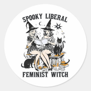 Spooky Liberal Feminist Hexe Halloween Bibliotheka Runder Aufkleber