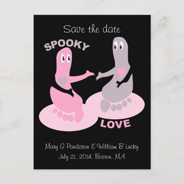 Spooky Liebe, Geisterfüße, Save the Date Ankündigungspostkarte (Vorderseite)