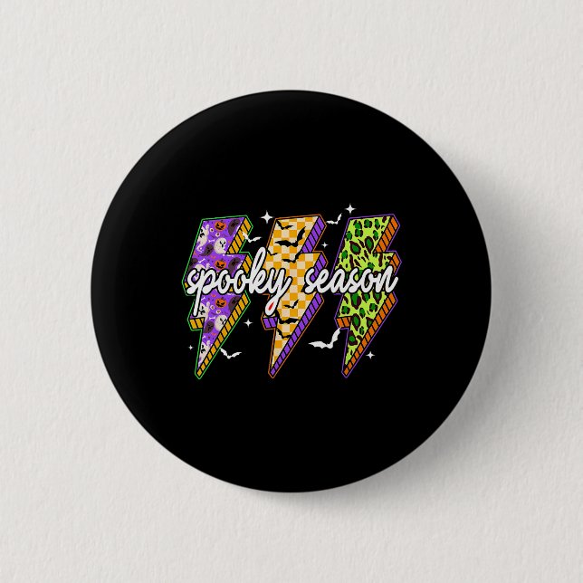 Spooky Lightning Bolt Funny Halloween Spooky Seaso Button (Vorderseite)