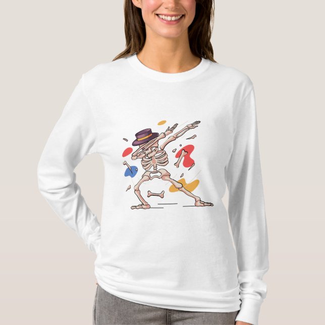 Spooky Lila Cartoon Skeleton T-Shirt (Vorderseite)