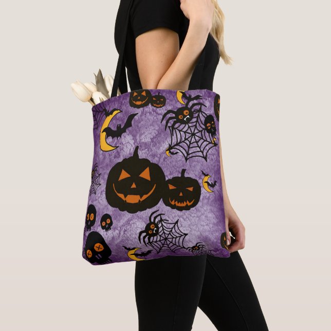 SPOOKY LILA HALLOWEEN PUMPKINS SPIDER WEBS TASCHE (Von Nahem)