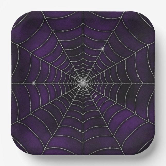 SPOOKY LILA HALLOWEEN SPIDER WEB PAPPTELLER (Vorderseite)