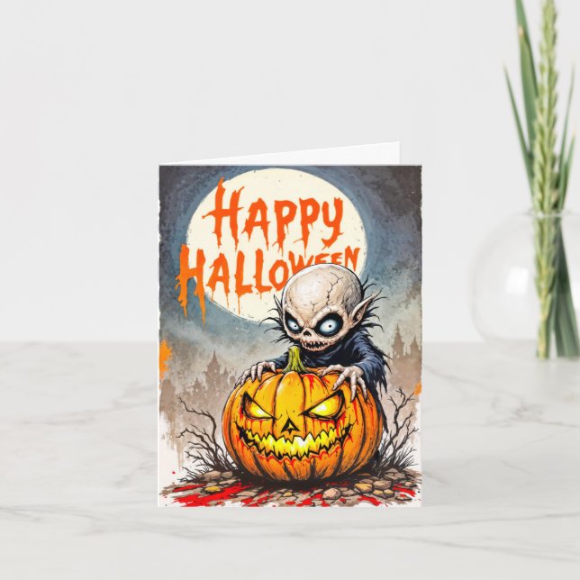 Spooky Little Naughty Vampire Happy Halloween Karte (Vorderseite)