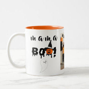 Spooky Mama Boo Orange Halloween Foto Zweifarbige Tasse