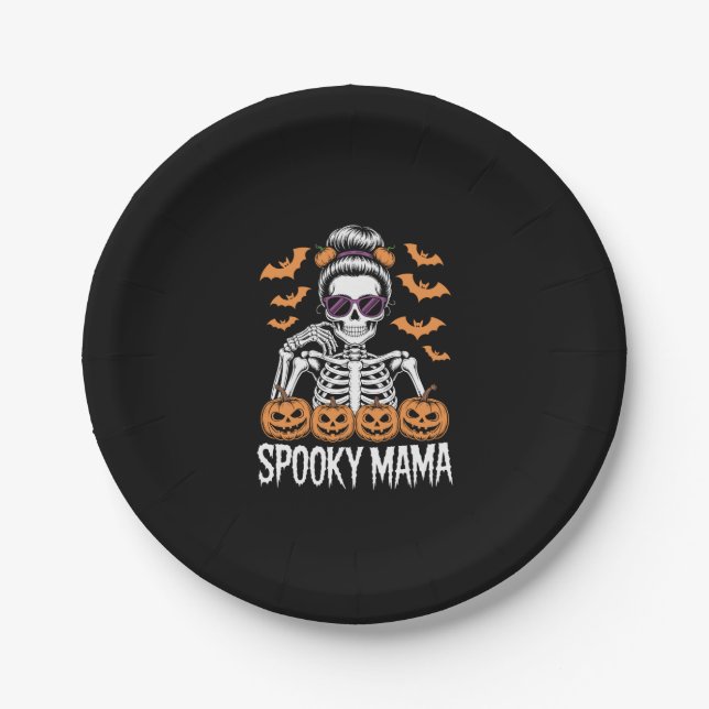 Spooky Mama Cool Halloween Skeleton Pappteller (Vorderseite)