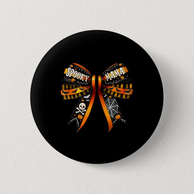 Spooky Mama Coquette Bow Pumpkin Niedlich Hallowee Button (Vorderseite)