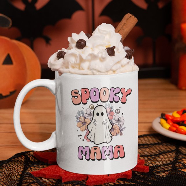 Spooky Mama Funny Halloween Ghost Kaffeetasse (Von Creator hochgeladen)