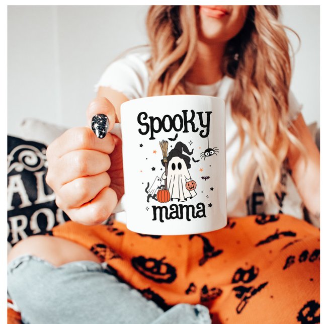 Spooky Mama Halloween - Niedlich Ghost, Cat & Pump Kaffeetasse (Von Creator hochgeladen)