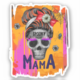 Spooky Mama - Messy Bun Skull Aufkleber