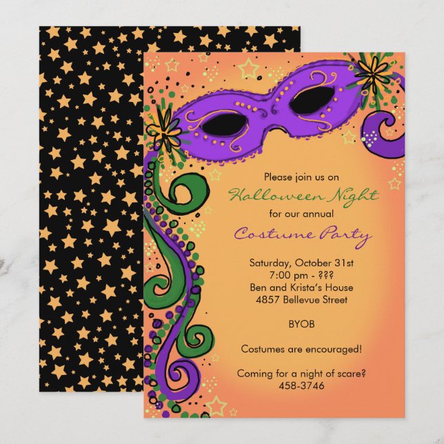 Spooky Mardi Gras Einladung zum Halloween-Party (Vorne/Hinten)