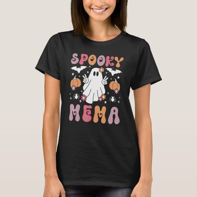 Spooky Mema Großmutter Halloween Mema Oma T-Shirt (Vorderseite)