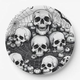 Spooky menschliche Schädel Spinnweben KobwebFleder Pappteller