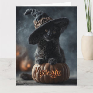 Spooky "Meowgic" Black Cat in einem Hexenhut Karte
