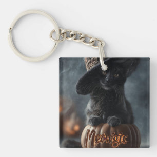 Spooky "Meowgic" Black Cat in einem Hexenhut Schlüsselanhänger