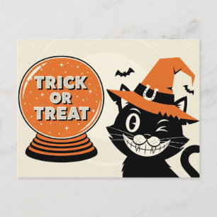Spooky MidCentury Charm "Trick or Treat" Halloween Postkarte