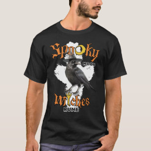 Spooky Moon Hexen Algiz Rune Mystical Crow T-Shirt