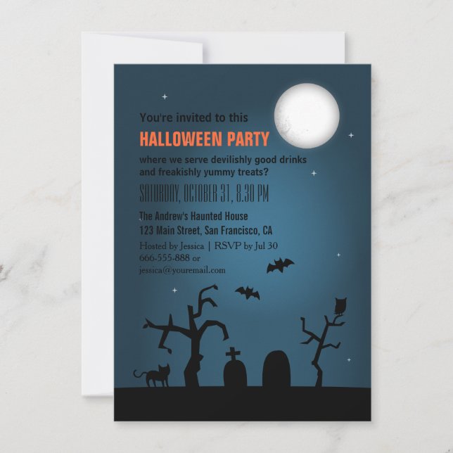 Spooky Moon Silhouette Halloween-Party Einladung (Vorderseite)