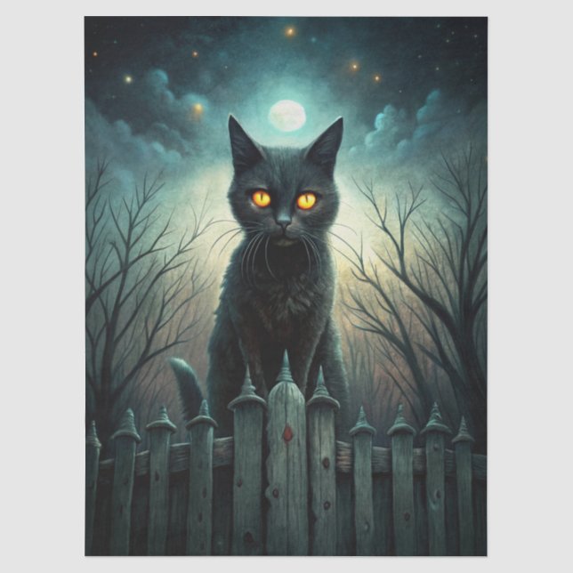 Spooky Moonlit Black Cat Halloween Decoupage Seidenpapier (Vorderseite)