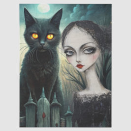 Spooky Moonlit Black Cat Halloween Decoupage Seidenpapier