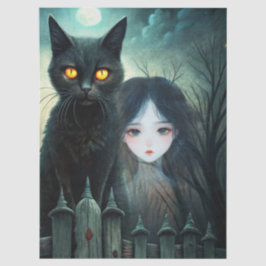 Spooky Moonlit Black Cat Halloween Decoupage Seidenpapier