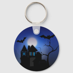 Spooky Moonlit Spuk Mansion Button Schlüsselanhäng Schlüsselanhänger