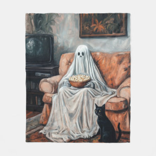 Spooky Movie Night Ghost und Cat-Fernsehen Fleecedecke
