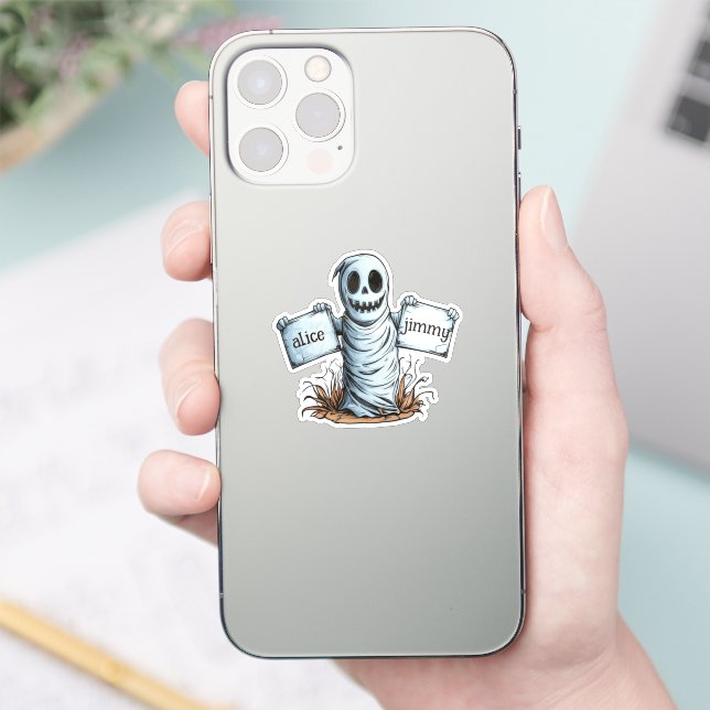 Spooky Mummy Holding zwei Banner Aufkleber (Telefon)