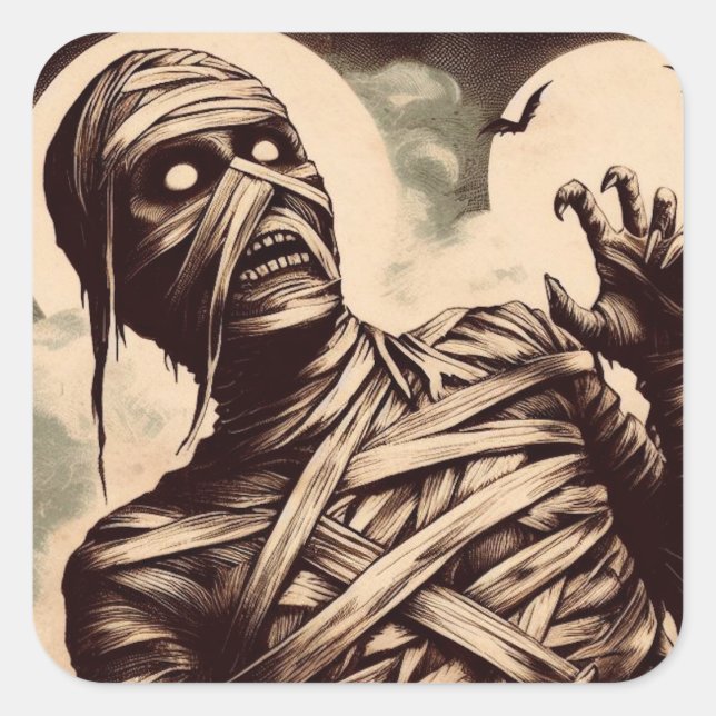 Spooky Mummy Horror Illustration Quadratischer Aufkleber (Vorderseite)