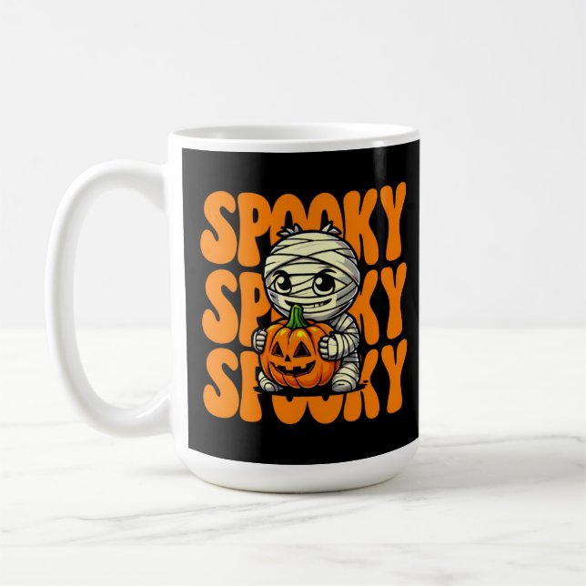 Spooky Mummy Hugging Pumpkin Halloween Kaffeetasse (Links)