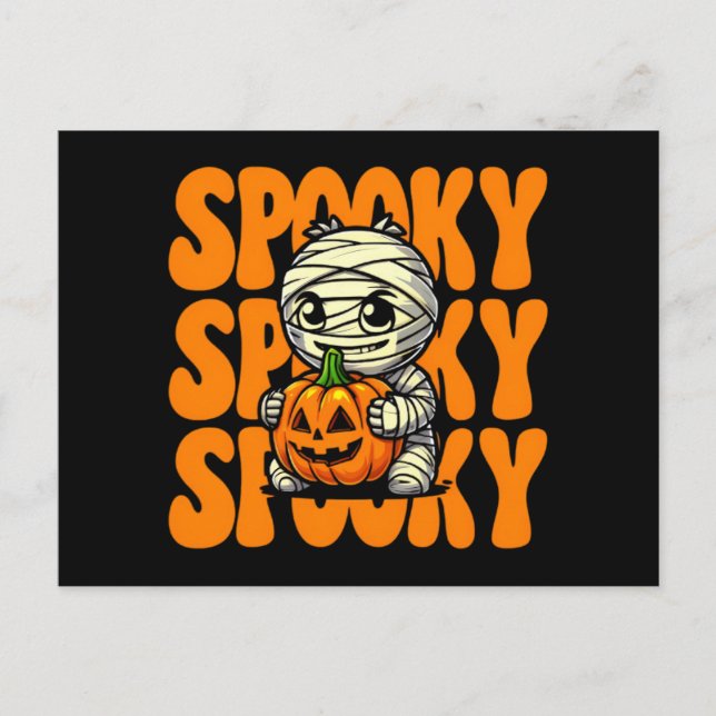 Spooky Mummy Hugging Pumpkin Halloween Postkarte (Vorderseite)