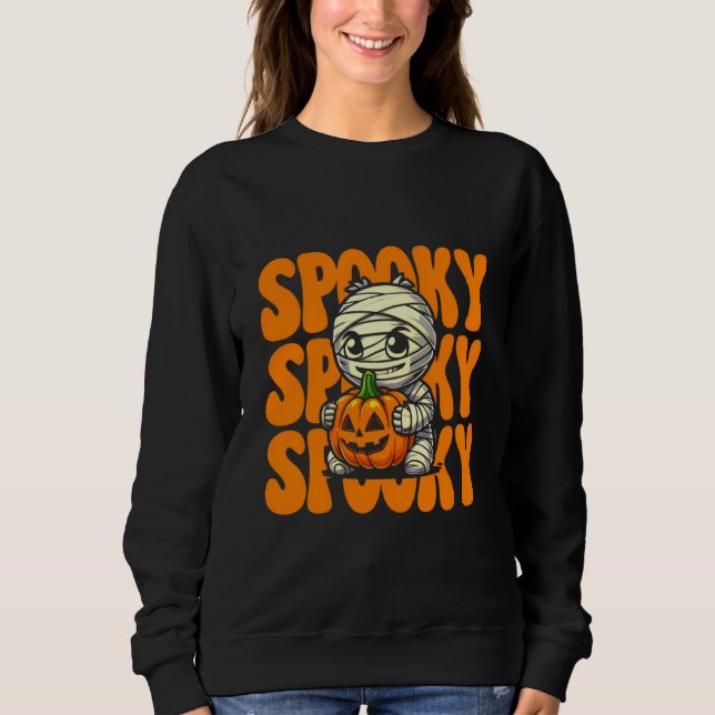 Spooky Mummy Hugging Pumpkin Halloween Sweatshirt (Vorderseite)