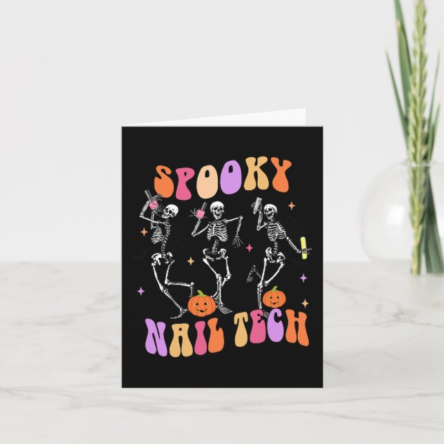 Spooky Nail Tech Fun Skeleton Nail Tech Halloween Karte (Vorderseite)