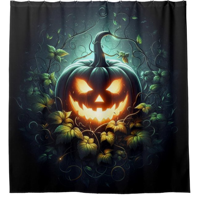 Spooky Natur glühend Halloween Kürbis Duschvorhang (Vorderseite)