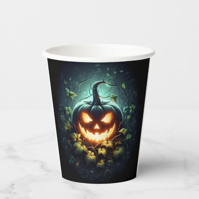 Spooky Natur glühend Halloween Kürbis Pappbecher (Vorderseite)