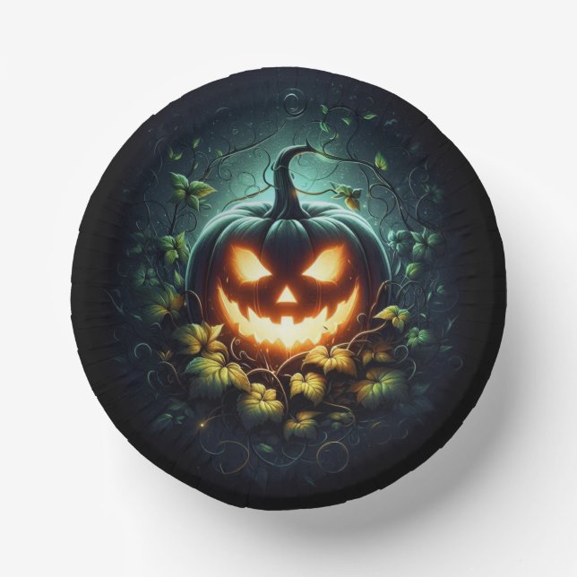 Spooky Natur glühend Halloween Kürbis Pappteller (Vorderseite)