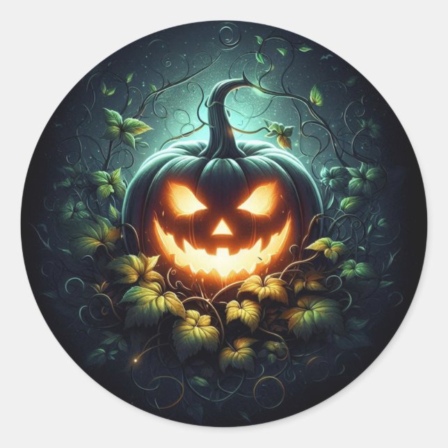 Spooky Natur glühend Halloween Kürbis Runder Aufkleber (Vorderseite)