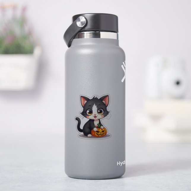 Spooky Niedlich B&W Kitten - Halloween Sticker (HydroFlask)