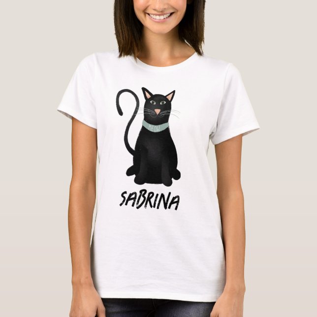 Spooky Niedlich Black Cat Halloween T-Shirt (Vorderseite)