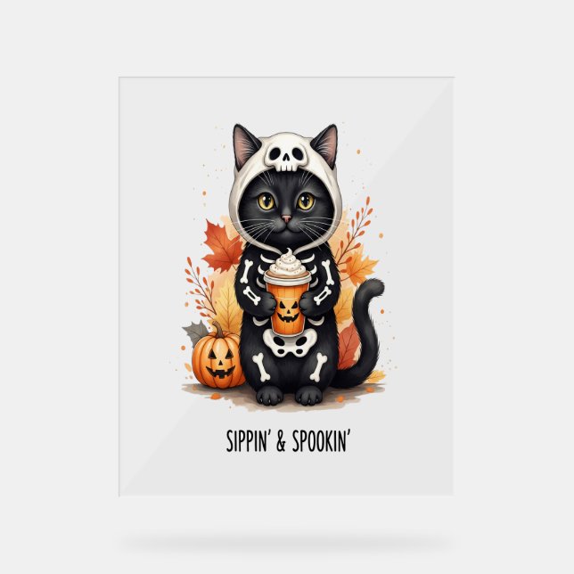 Spooky Niedlich Cat Halloween Acrylschild (Vorderseite)