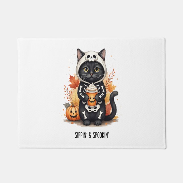 Spooky Niedlich Cat Halloween Fußmatte (Vorderseite)
