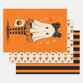 Spooky Niedlich Ghost Burnt Orange & Black Hallowe Geschenkpapier Set